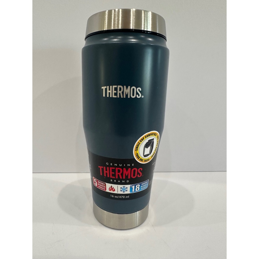 Thermos 16oz Vacuum Insulated Travel Tumbler Matte Blue Stainless H1018DB6BB